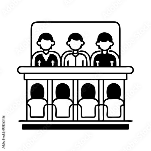 Illustration of jury for legal proceedings and court decisions making