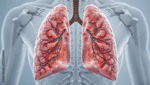 Anatomical Illustration of Human Lungs and Respiratory System