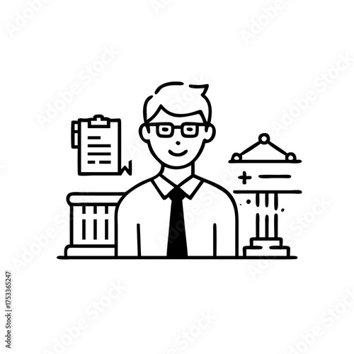Vector art of lawyer with documents legal expert in office attorney at law concept