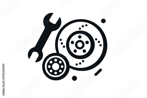 Wrench and brake rotor components symbolizing automotive repair and maintenance services