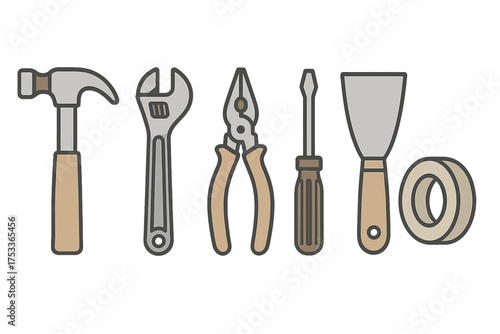 Collection of essential hand tools for home repair and construction tasks
