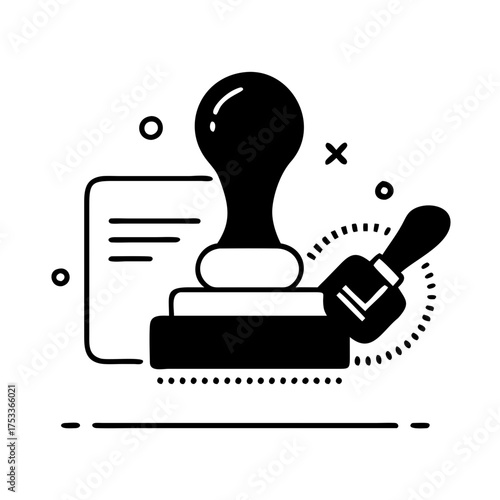 Illustration of a stamp and a document, simple line art for design needs