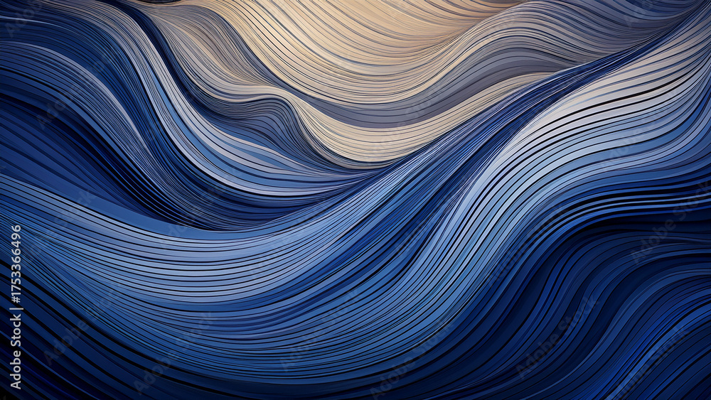 Fototapeta premium Abstract Blue and Gold Flowing Waves Background for Modern Design and Digital Art