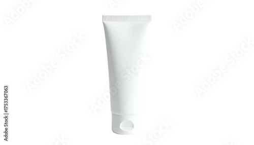 Isolated white cosmetic tube with a blank label and cap, against a black background