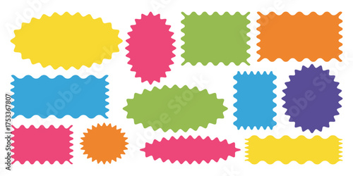 Colorful Arch, Rectangle, Square, Oval, Circle Shapes ,Flat Vector with Curvy Edges for Textboxes and Stickers.