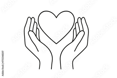 Two cupped hands gently holding a large heart outline representing care and protection