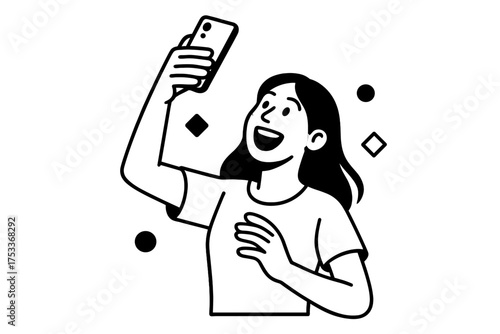 Cheerful young woman taking a self-portrait photograph with a mobile phone
