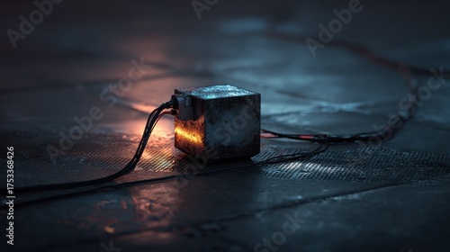 Metallic cube with wires