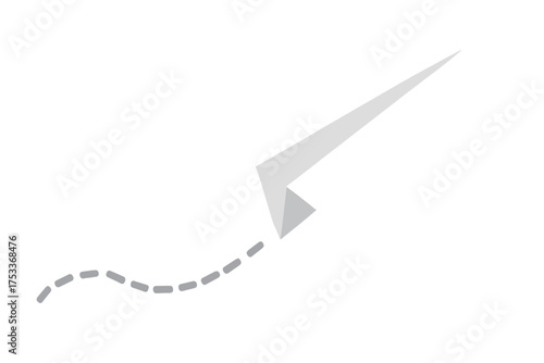 Minimalist paper airplane flying along a dotted path indicating movement and direction