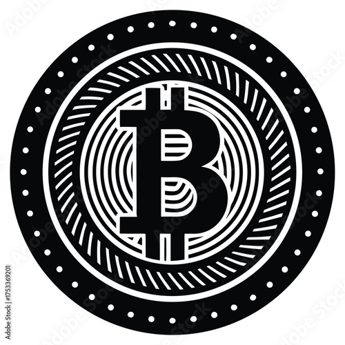 Black and white bitcoin logo on circle for cryptocurrency concept