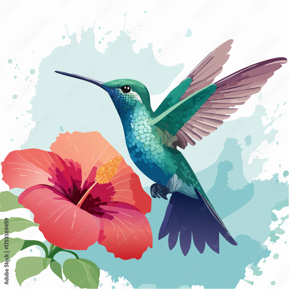 Obraz premium Kolibri, der an einer Blüte schwebt