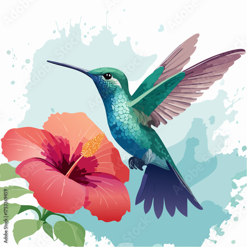 Kolibri, der an einer Blüte schwebt