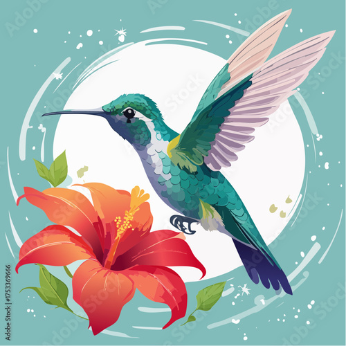 Kolibri, der an einer Blüte schwebt