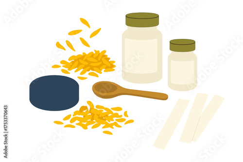 Professional hair removal waxing supplies with wax beads jars and wooden spoon