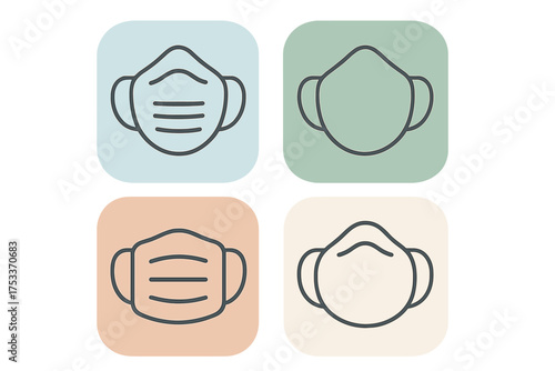 Collection of four outline symbols showing different styles of protective face masks and respirators