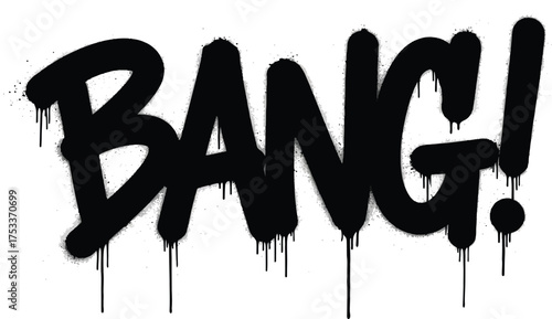 Word Bang Text with Drips, Spray Effect in Black Isolated on White Background