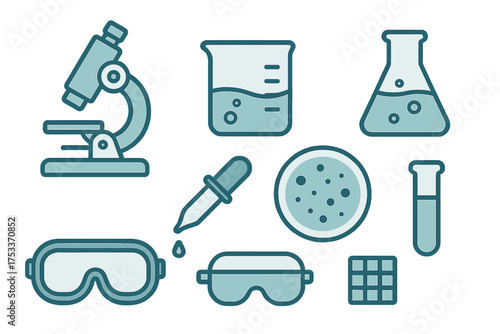 Essential scientific research tools and chemistry laboratory equipment set