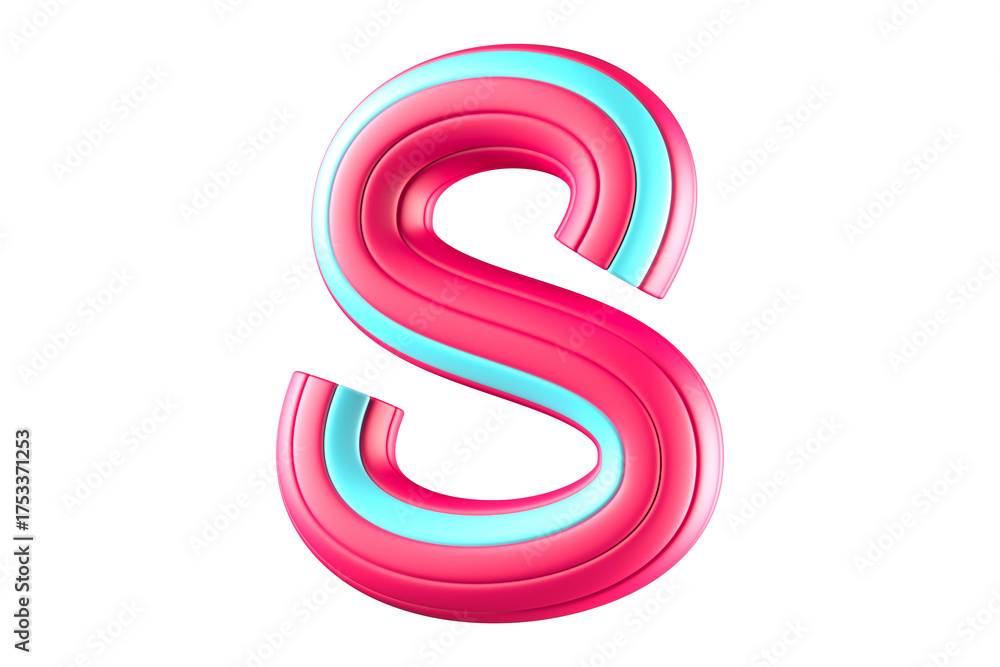 Fototapeta premium Glossy candy stripe 3D alphabet letter S. High quality 3D rendering tubular monoline display.