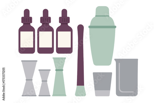 Essential mixology bar tools set with cocktail shaker and measuring jiggers
