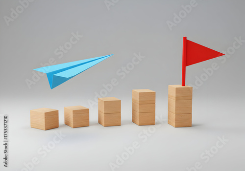 Paper airplane reaching target goal