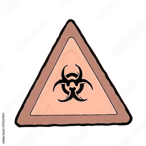 Biohazard warning symbol on a triangular sign, isolated on transparent background