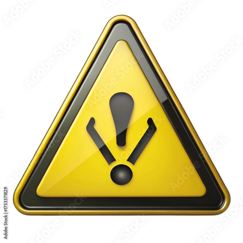 Yellow warning triangle with black border and symbol of falling person, isolated on transparent background