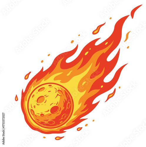 Comet meteor space fire asteroid burning celestial body cosmic event fiery trail astronomy science danger on white background