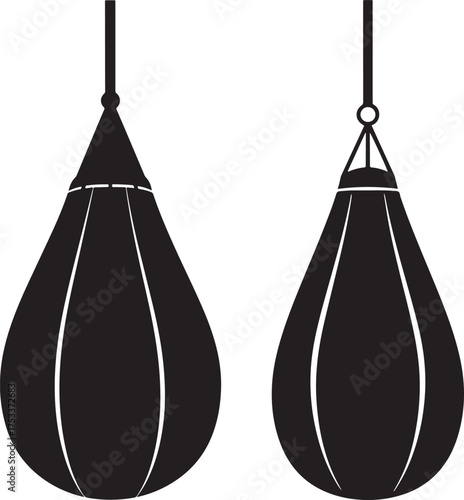 Two boxing speed bags hanging side by side silhouette