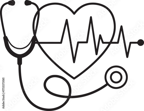 Medical heartbeat ekg and stethoscope silhouette