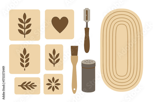 Sourdough bread baking tools set with decorative stencils for scoring and dusting dough