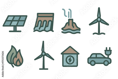 Sustainable energy sources and power generation including solar, wind, hydro, geothermal, and electric car charging