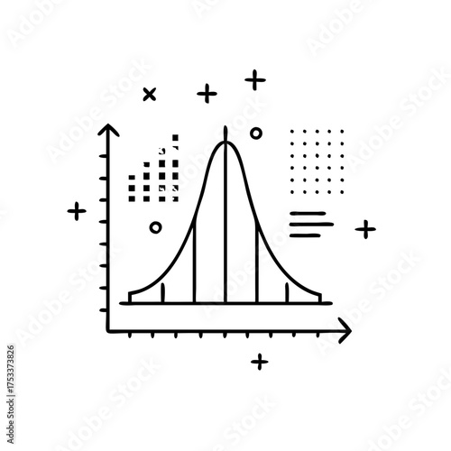 Vector art of bell curve graph with coordinate axes representing statistical distribution