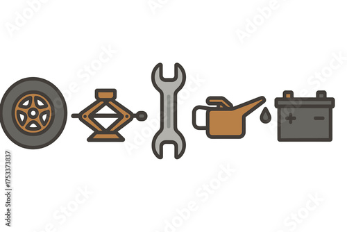 Essential tools and parts for vehicle maintenance and roadside assistance