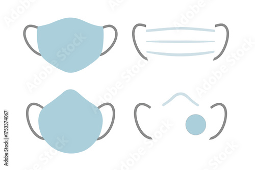 Collection of protective medical face masks and respirators for safety and disease prevention
