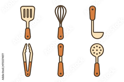 Essential kitchen cooking tools set including spatula whisk ladle and tongs