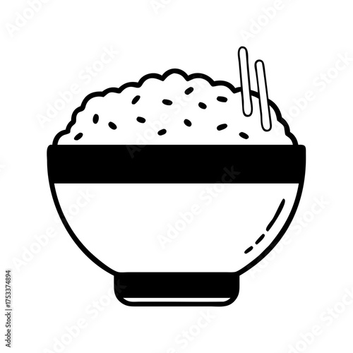 Vector art of bowl of rice with chopsticks, a staple food in many cultures worldwide