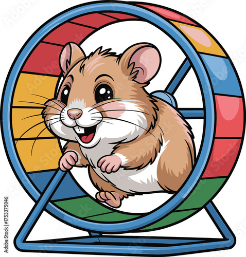 hamster Cute running fast in a colorful exercise wheel