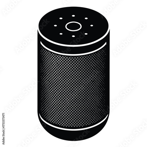 Isometric vector illustration of smart speaker black and white design