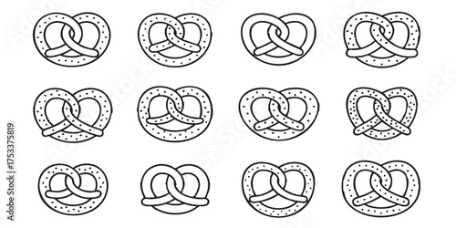 Set of German pretzel outline icons vector
