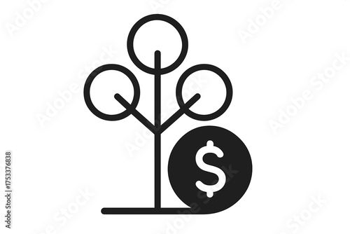 Financial growth concept with stylized tree and dollar coin icon