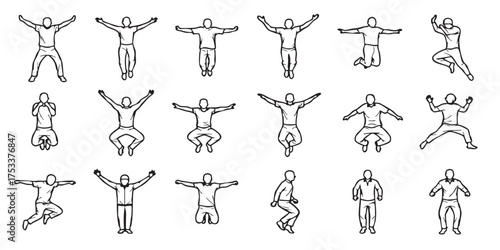 Set of person jumping silhouette icons vector
