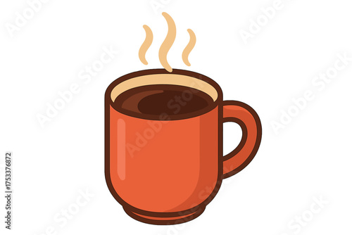 Steaming hot beverage in orange ceramic mug icon graphic