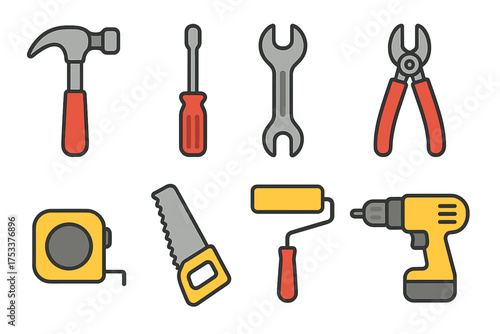 Basic set of construction and repair hand tools icons