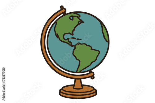 Stylized educational desk globe showing continents and oceans