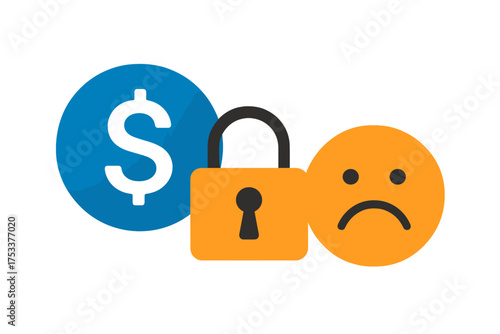 Financial security lock and sad face concept for economic distress