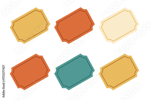 Set of blank vintage style admission tickets or labels in warm colors