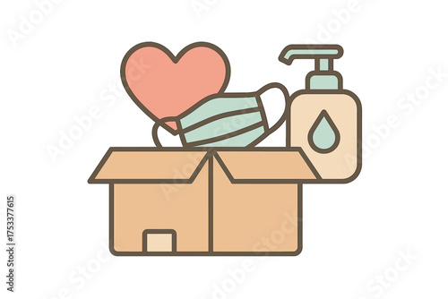 Donation box filled with essential care items and hygiene supplies
