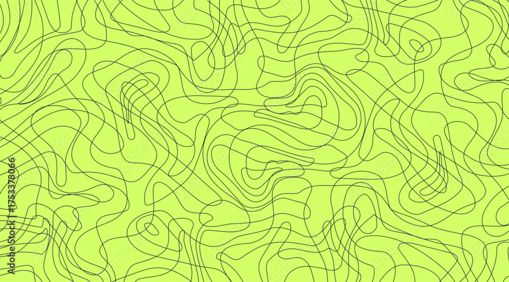 Fototapeta premium This image showcases a vibrant lime green backdrop adorned with intricate, meandering black lines, creating an abstract and visually engaging freeform pattern across the surface