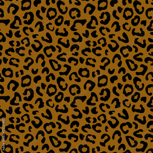 Seamless leopard fur pattern. Fashionable wild leopard print background. Modern panther animal fabric textile print design. Stylish vector black and brown color illustration.