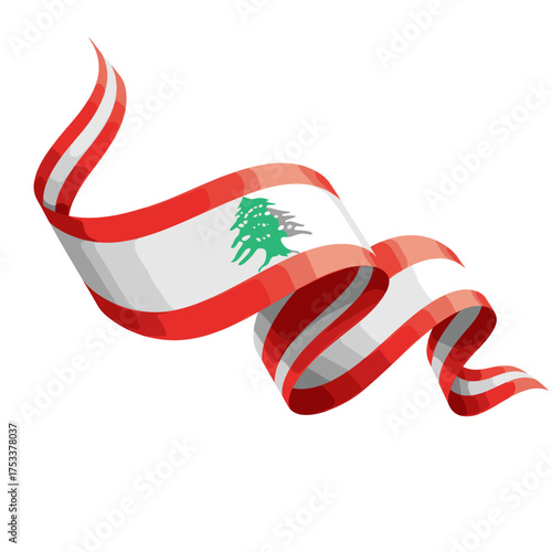 Waving ribbon with the flag of lebanon and cedar tree emblem.